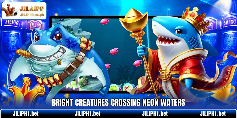 Bright creatures crossing neon waters