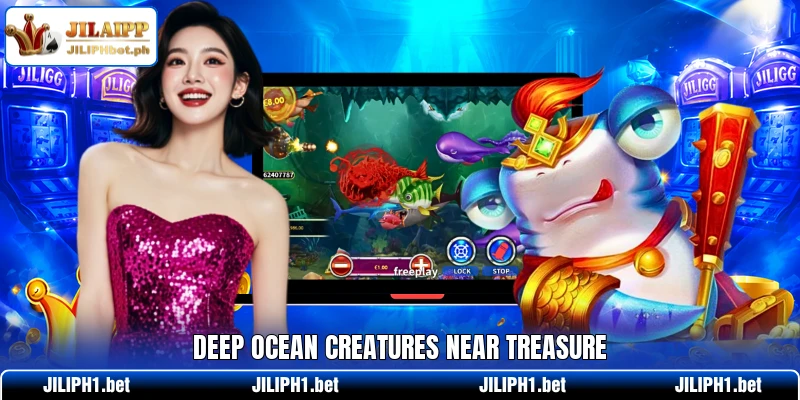 Deep ocean creatures near treasure