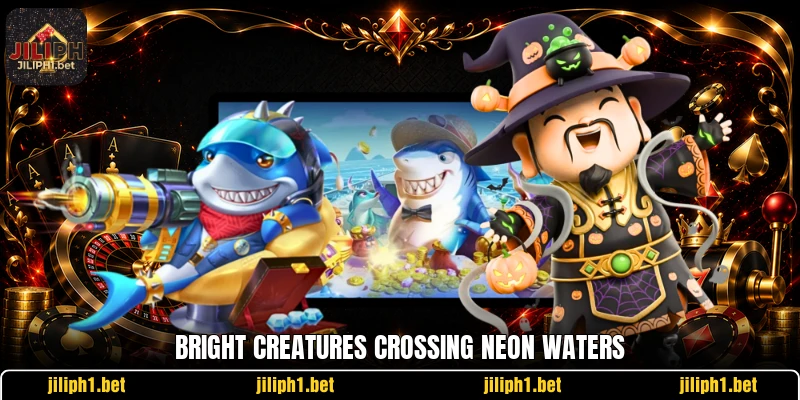 Bright creatures crossing neon waters