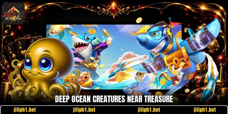 Deep ocean creatures near treasure